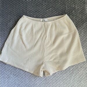 Joah Brown Off-White Ribbed Knit Shorts